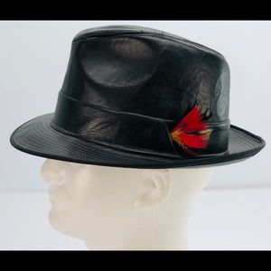 Vintage black leather Biltmore fedora hat Sz 7